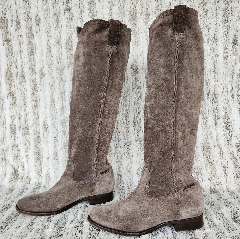 Frye "Cara" Tall Knee High Suede Boots Grey Elephant | Women's Size 7B - Picture 2 of 14